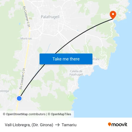 Vall-Llobregra, (Dir. Girona) to Tamariu map