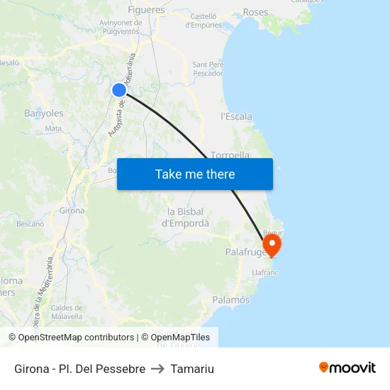 Girona - Pl. Del Pessebre to Tamariu map