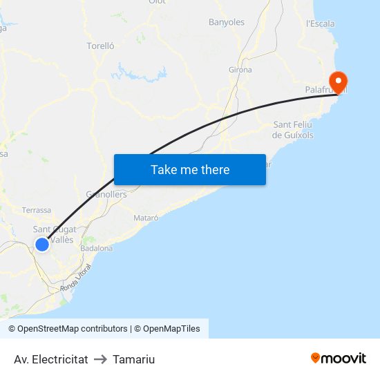 Av. Electricitat to Tamariu map