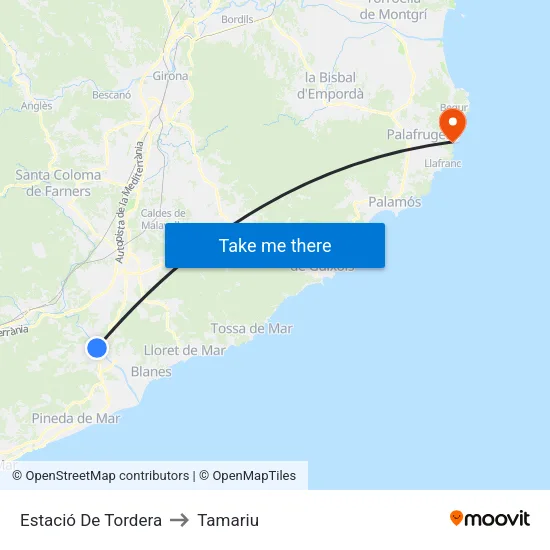 Estació De Tordera to Tamariu map