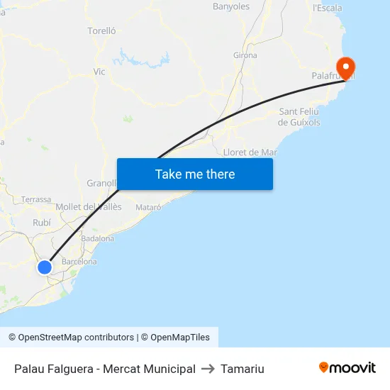 Palau Falguera - Mercat Municipal to Tamariu map