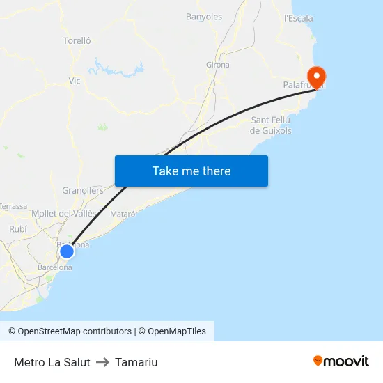 Metro La Salut to Tamariu map