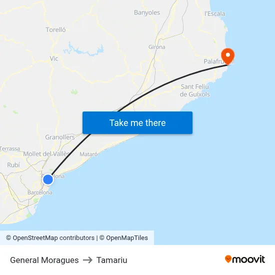General Moragues to Tamariu map