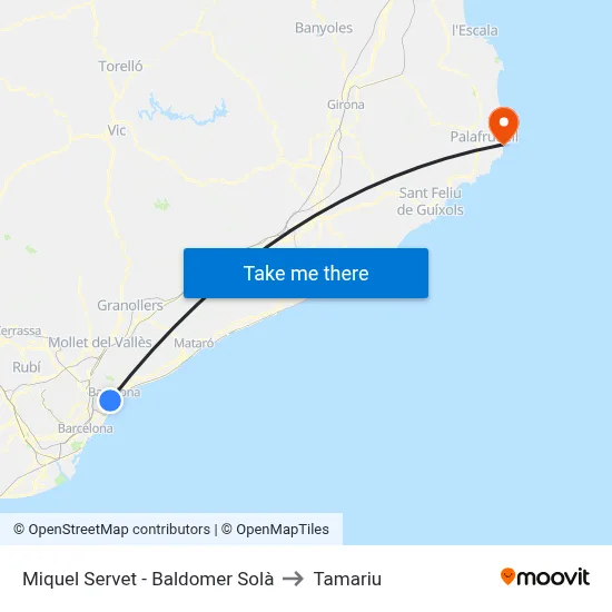 Miquel Servet - Baldomer Solà to Tamariu map