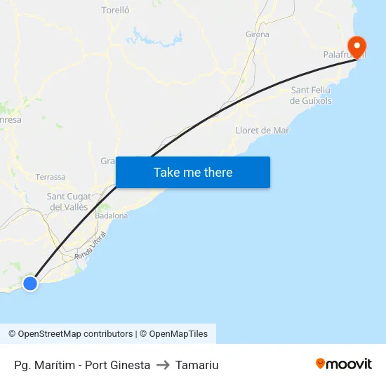 Pg. Marítim - Port Ginesta to Tamariu map