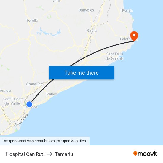 Hospital Can Ruti to Tamariu map