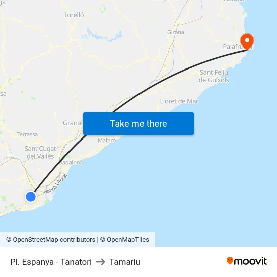 Pl. Espanya - Tanatori to Tamariu map