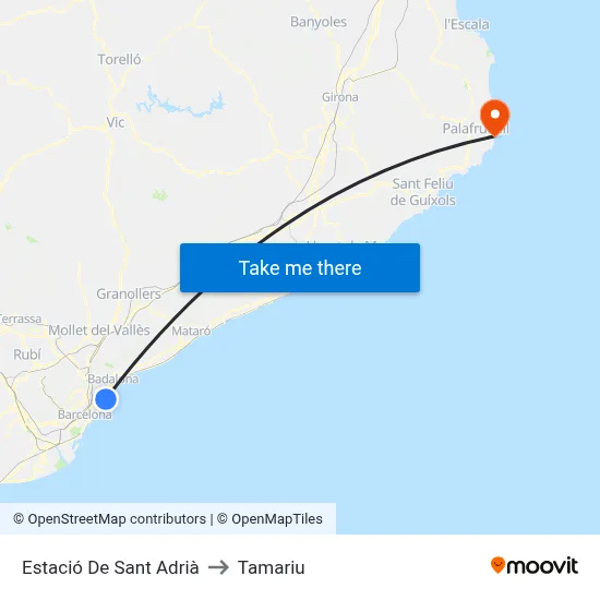 Estació De Sant Adrià to Tamariu map