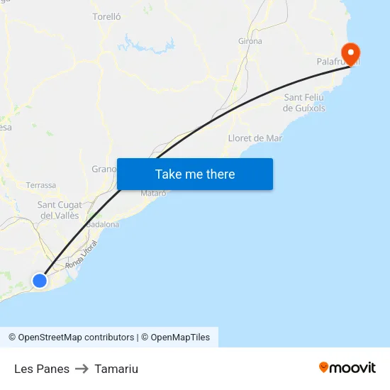 Les Panes to Tamariu map