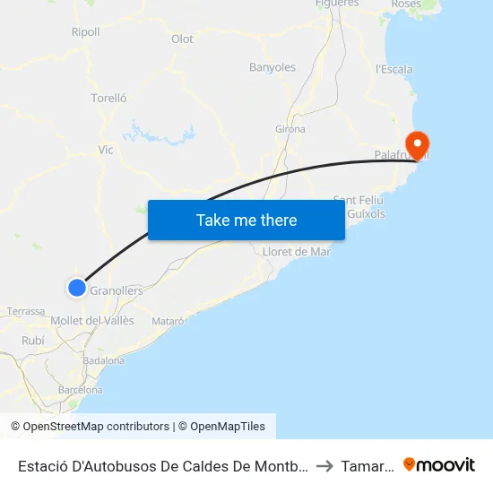 Estació D'Autobusos De Caldes De Montbui to Tamariu map