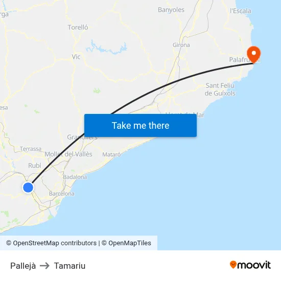 Pallejà to Tamariu map