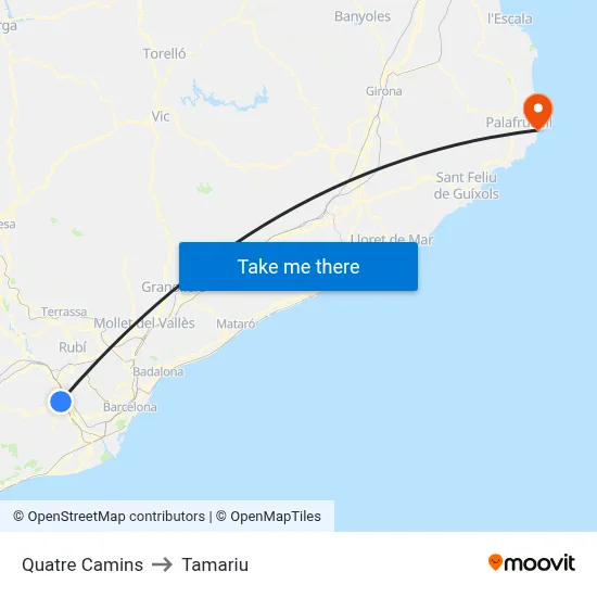 Quatre Camins to Tamariu map