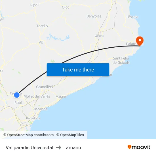 Vallparadís Universitat to Tamariu map