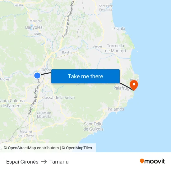 Espai Gironès to Tamariu map