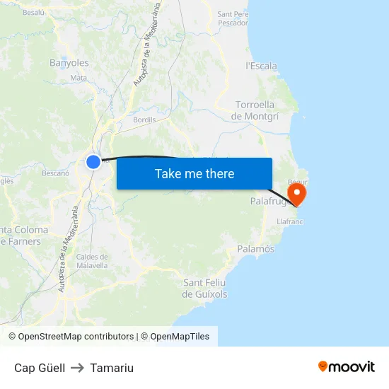 Cap Güell to Tamariu map
