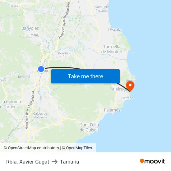 Rbla. Xavier Cugat to Tamariu map
