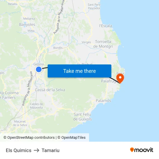 Els Químics to Tamariu map