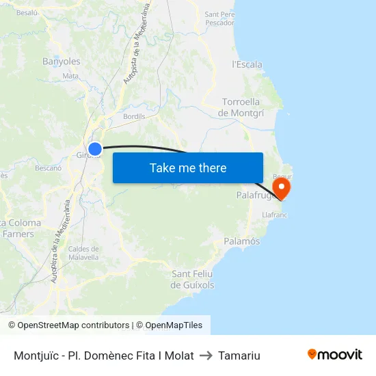 Montjuïc - Pl. Domènec Fita I Molat to Tamariu map