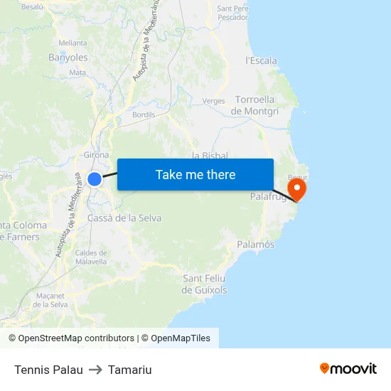 Tennis Palau to Tamariu map