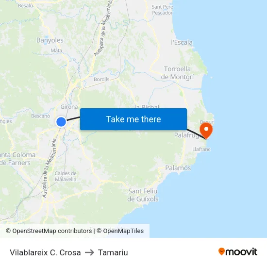 Vilablareix  C. Crosa to Tamariu map