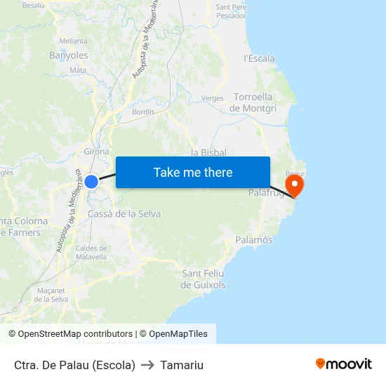 Ctra. De Palau (Escola) to Tamariu map