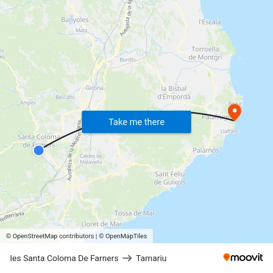 Ies Santa Coloma De Farners to Tamariu map
