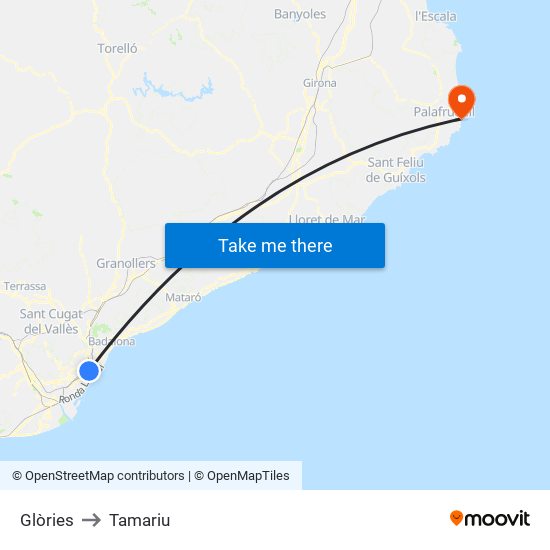 Glòries to Tamariu map