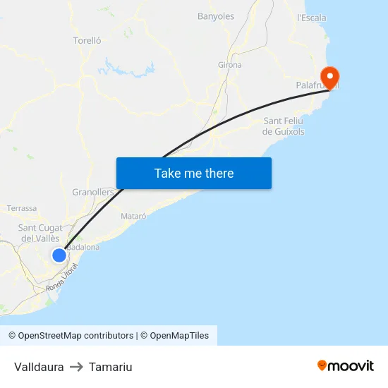 Valldaura to Tamariu map