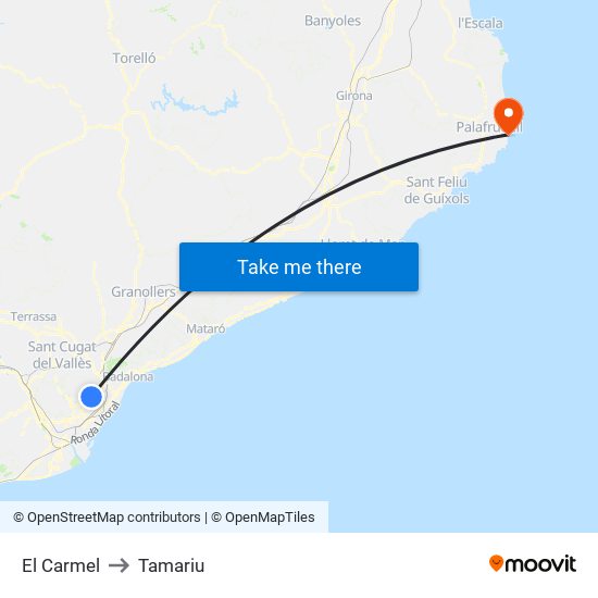 El Carmel to Tamariu map