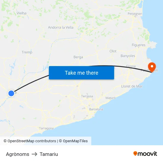 Agrònoms to Tamariu map