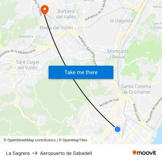 La Sagrera to Aeropuerto de Sabadell map