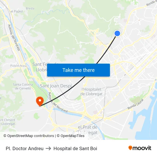 Pl. Doctor Andreu to Hospital de Sant Boi map
