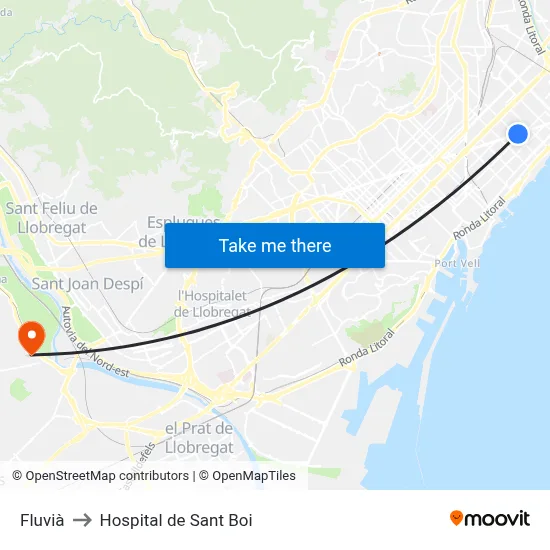 Fluvià to Hospital de Sant Boi map