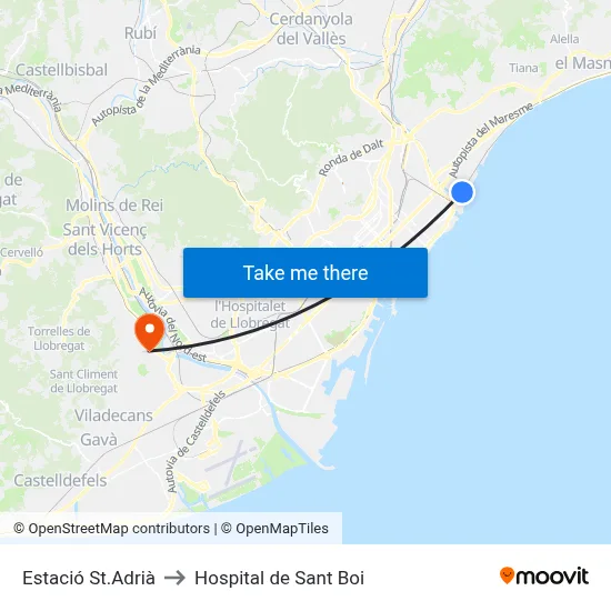 Estació St.Adrià to Hospital de Sant Boi map