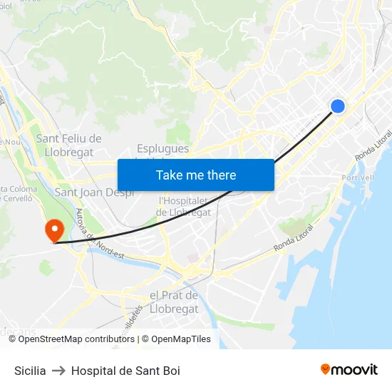 Sicilia to Hospital de Sant Boi map