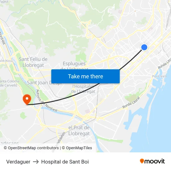 Verdaguer to Hospital de Sant Boi map