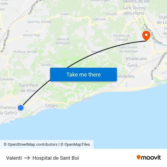 Valentí to Hospital de Sant Boi map