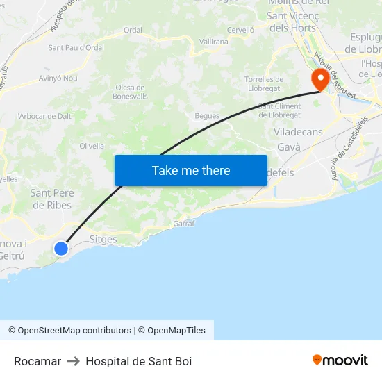 Rocamar to Hospital de Sant Boi map