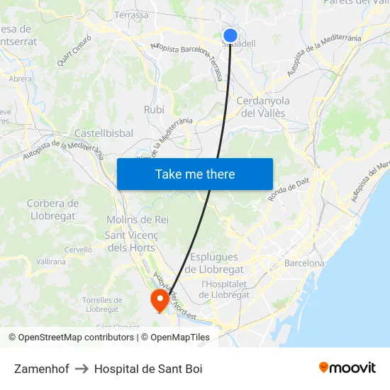 Zamenhof to Hospital de Sant Boi map