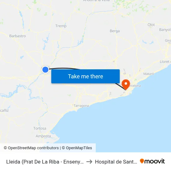 Lleida (Prat De La Riba - Ensenyança) to Hospital de Sant Boi map