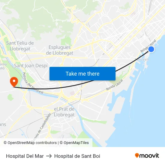 Hospital Del Mar to Hospital de Sant Boi map