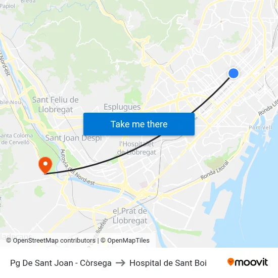 Pg De Sant Joan - Còrsega to Hospital de Sant Boi map