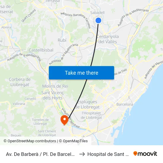 Av. De Barberà / Pl. De Barcelona to Hospital de Sant Boi map