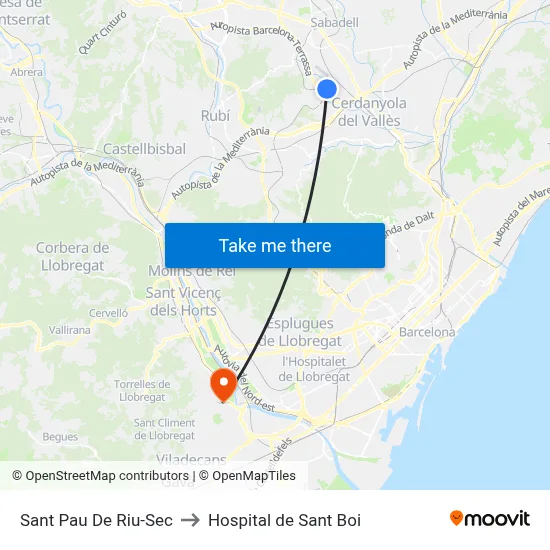 Sant Pau De Riu-Sec to Hospital de Sant Boi map