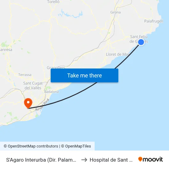 S'Agaro Interurba (Dir. Palamos) to Hospital de Sant Boi map