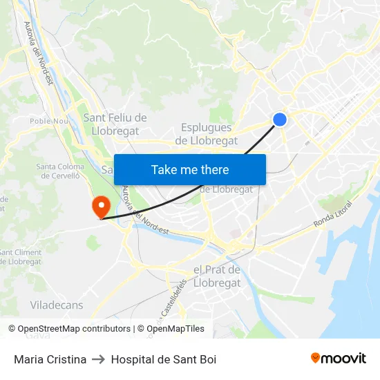 Maria Cristina to Hospital de Sant Boi map