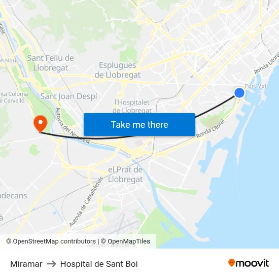 Miramar to Hospital de Sant Boi map