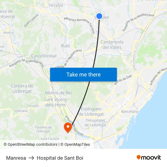 Manresa to Hospital de Sant Boi map