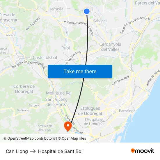 Can Llong to Hospital de Sant Boi map