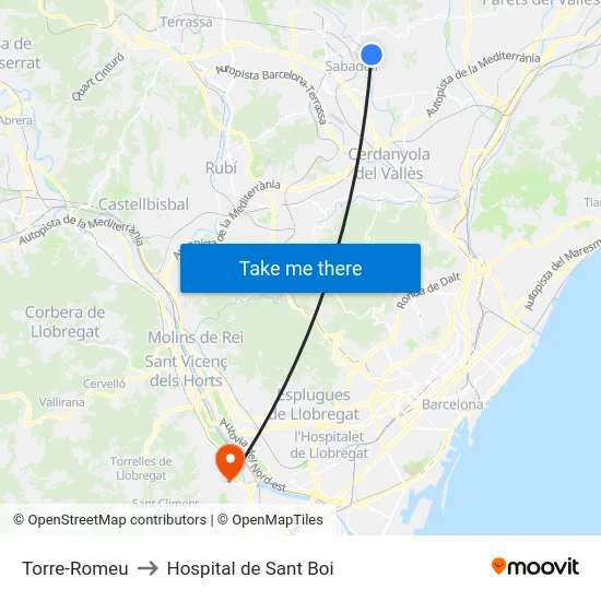 Torre-Romeu to Hospital de Sant Boi map